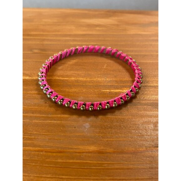 Handmade Jewelry - Hot Pink Woven Bangles With Silver Bead Accents
